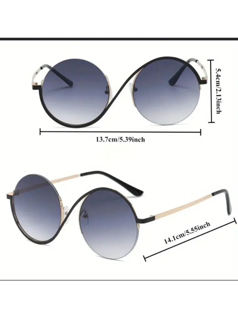 Round Oversized Gradient Black Lenses Sunglasses Unique Frame Design UV Protecti